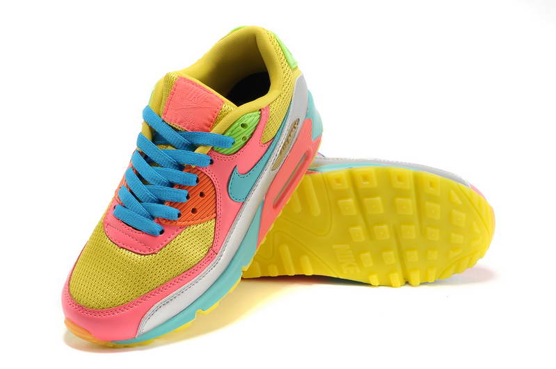 Nike Air Max 90 Chaussures Femmes arc bleu rose jaune (2)